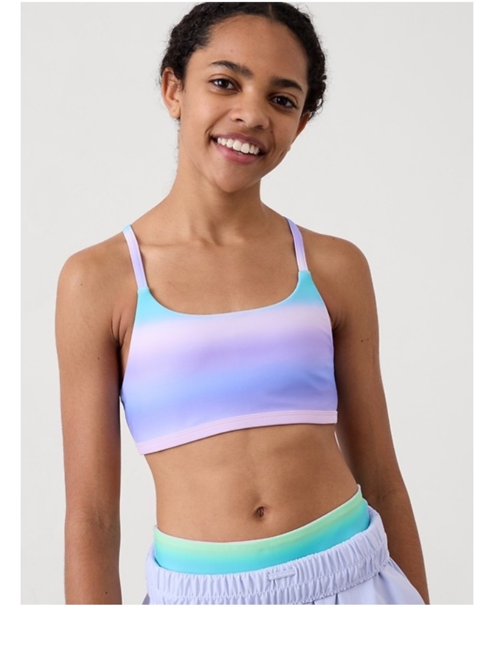 Athleta Girl 2 Piece Reversible Bathing Suit XL/14 Color Aura Ombré Blue/Taro